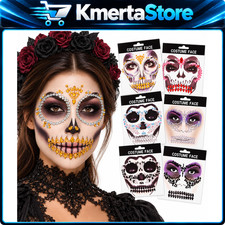 Skull Face Gems 6 Pack - Day of the Dead Crystals for Halloween Makeup, Rave Par