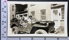 1944 WW2 Era Two Women Riding in Army Jeep Old BW Photo Snapshot #1
