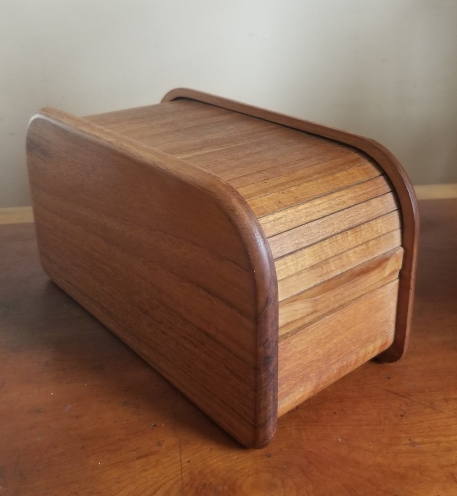 Vintage MCM Kalmar Designs Teak Wood Roll-Top CD Floppy Disk Holder Tambour BoX