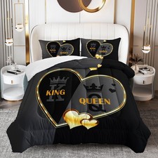 Black and Gray Heart Shaped Comforter Set for Men Couple Women, 3 Piece Bohem...