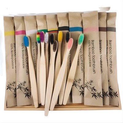 10x Eco Bambus Zahnbürsten-Set | weiche Kohleborsten, biologisch abbaubar, Regenbogen