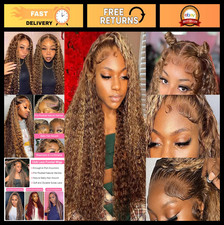 26" 13x6 Ombre Deep Wave Lace Front Wig - Human Hair, Pre-Plucked, Glueless, Hon