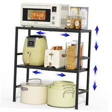 Expandable Metal Storage Shelves, 300 LBS Heavy Duty Metal 2 Tiers Black