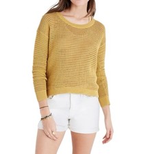 Madewell North Shore Pullover Loose Knit Crewneck Sweater Mustard Yellow Small