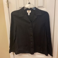 Talbots Irish Linen Blazer Jacket Black Women s Size 10 Pockets Lightweight