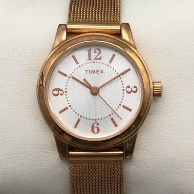 Timex Womens Watch 25mm White Dial Gold Tone Mesh Bracelet T2P459 New Battery