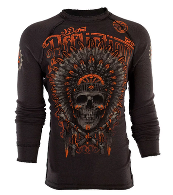 #ad $68 AFFLICTION Reversible APACHE Long Sleeve Slim Fit Y2K Thermal T shirt NWT $24.99