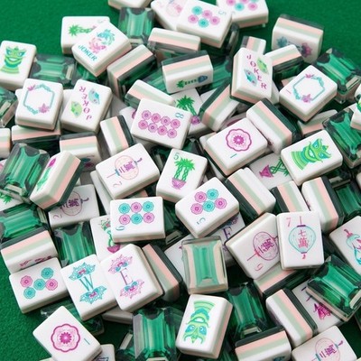 Emerald Cut Gemstone Mahjong Tile Set Chinoiserie Pink Floral Board Game Gift