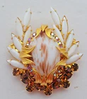 STUNNING Vintage Juliana D&E Copper Fluss Milk Glass Venus Flame Brooch Pin