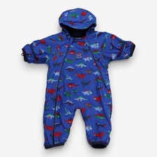 JoJo Maman B&eacute;b&eacute; Blue Dinosaur Fleece Lined Pramsuit Hooded Zip