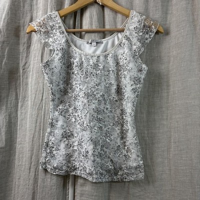 Womens Y2K Whimsigoth Fairy Babydoll Top Size S Micro Floral Cropped White Lace