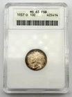 1937-D Mercury Dime 10C ANACS MS63 FB Full Bands OLD Soapbox Toned Silver Coin