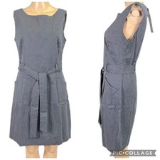 Tommy Hilfiger Womens Sheath Dress Polka Dot Sleeveless Tie Belted Navy Blue