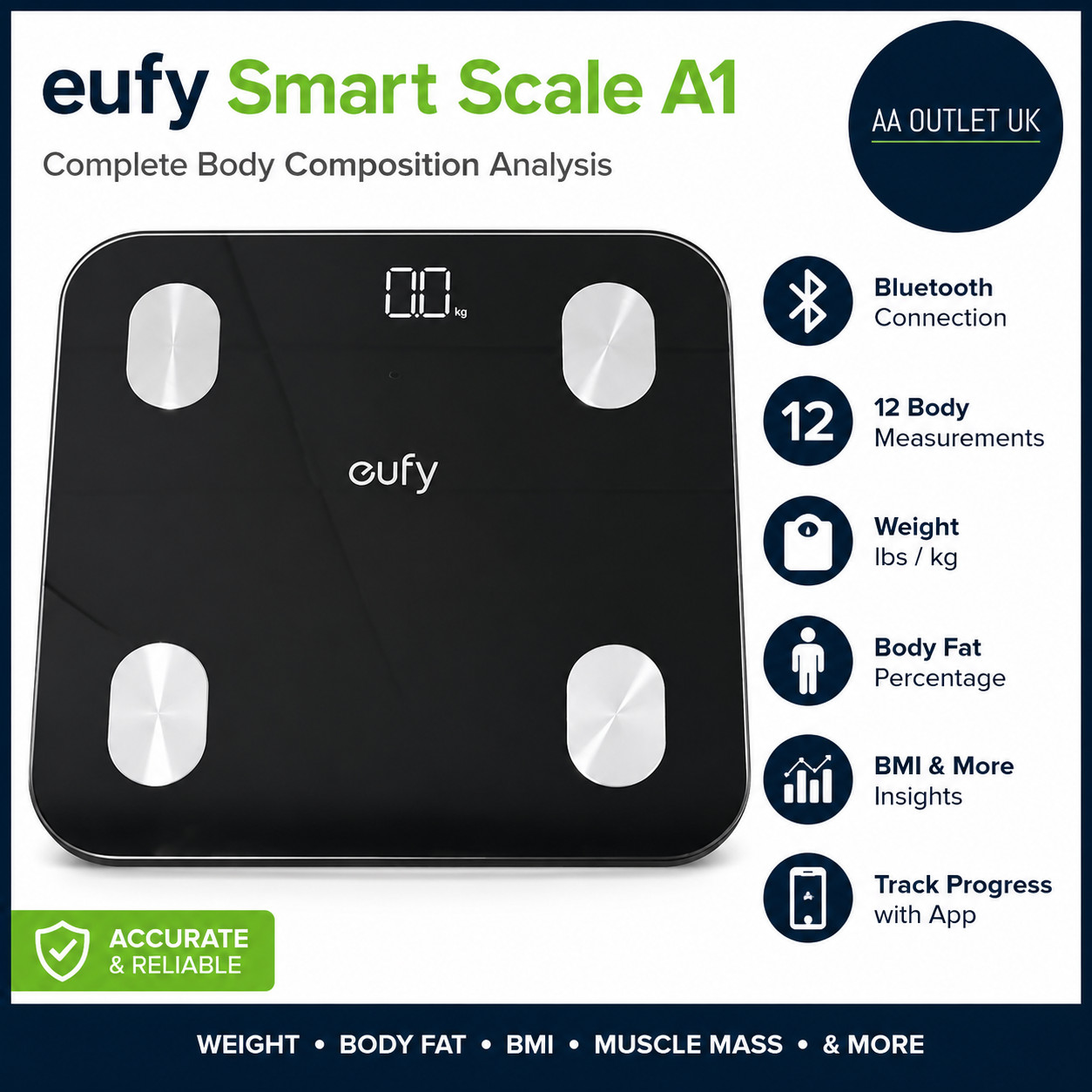 Eufy Weighing Scales Body Weight Digital Bathroom Bluetooth Body Fat Black
