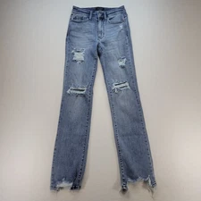 Judy Blue Jeans Womens 25 Blue Straight Fit Mid Rise Light Wash Distressed Denim