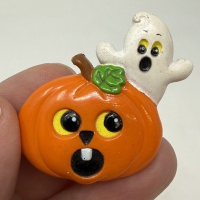 Russ Halloween Pin Brooch Jack O Lantern Pumpkin Ghost Signed Hong Kong Vtg