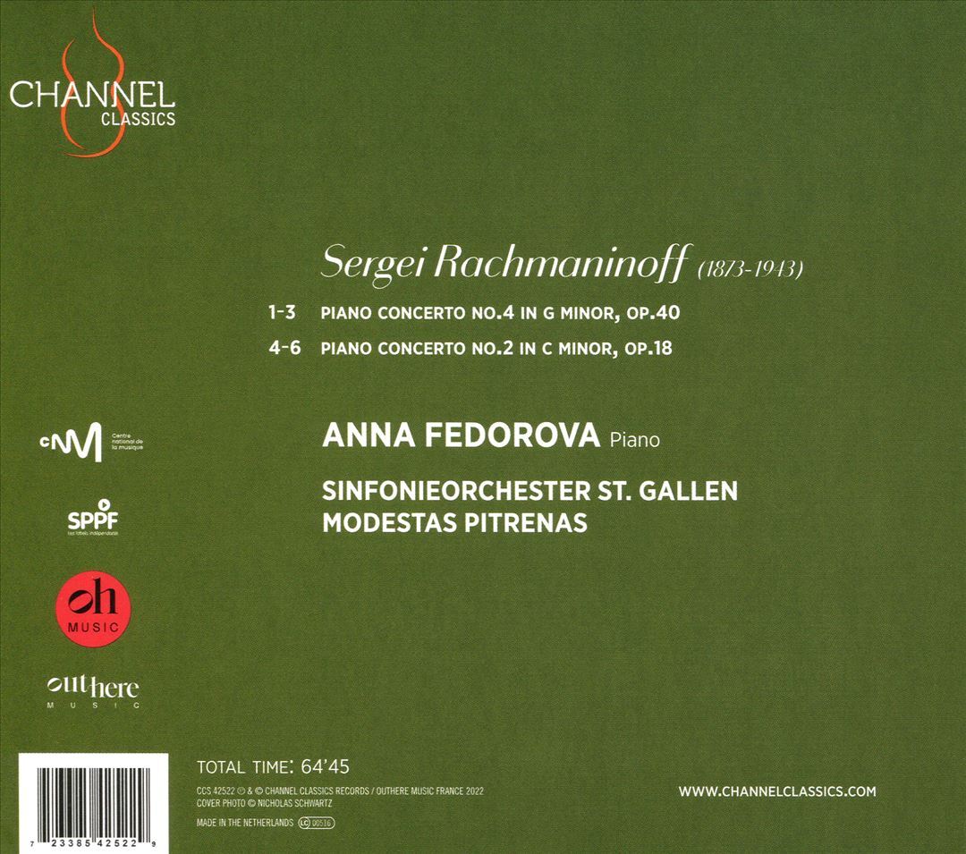 Rachmaninoff Piano Concertos 2 & 4 CD with Fedorova and Pitrenas 2022 Release