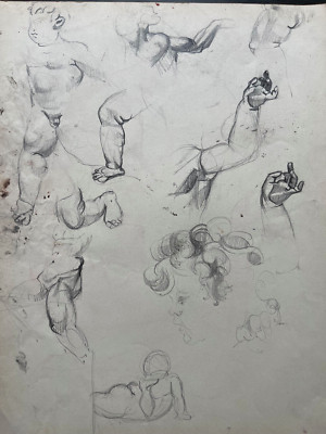 Art Deco Beautiful Anatomical Studies Putti 1930 Large Sketch Loves Cherubs