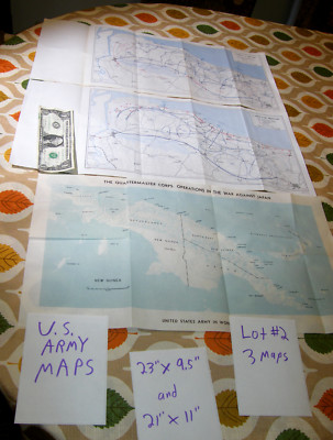 Lot of 3 W.W. II 1951 Maps PERFECT each map is 23'' X 9.5'' D-Day, Pacific, etc.