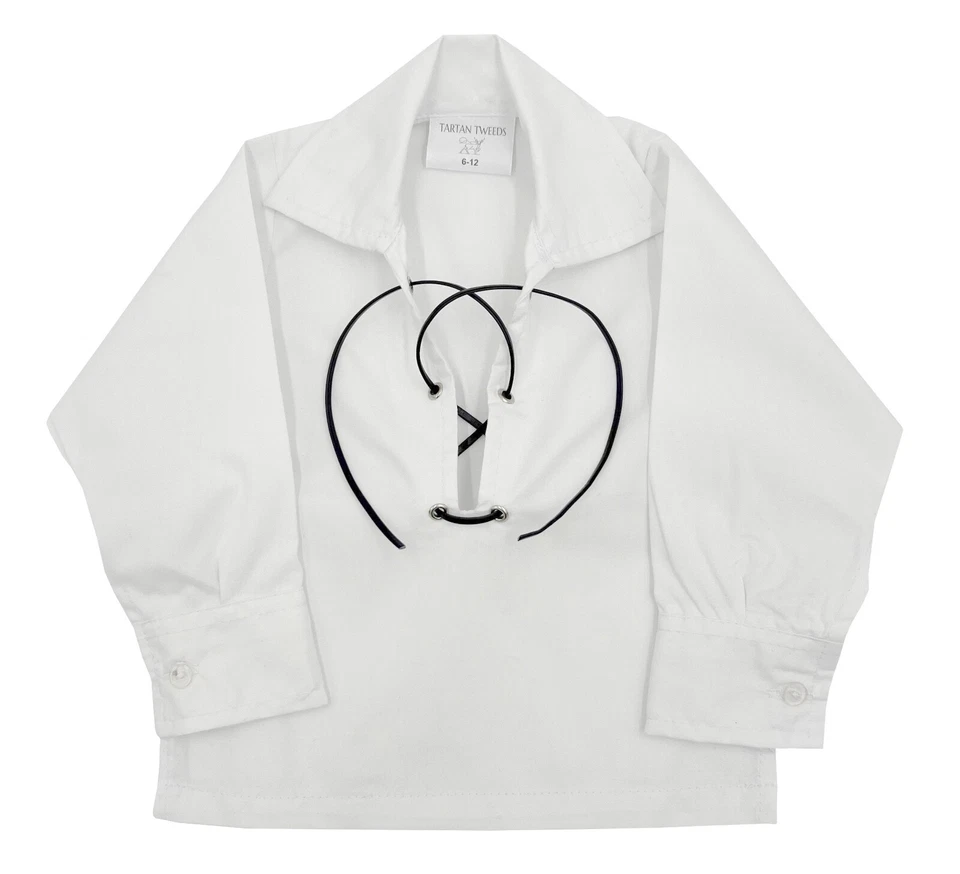 TARTAN TWEEDS Baby/Boys White/Black Cotton Ghillie Shirt Size 6 Months - 7 Year