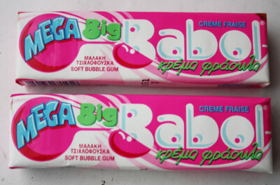 2X RARE MEGA BIG BABOL STRAWBERRY CHEWING GUM PACKS PERFETTI NEW SEALED NOS !
