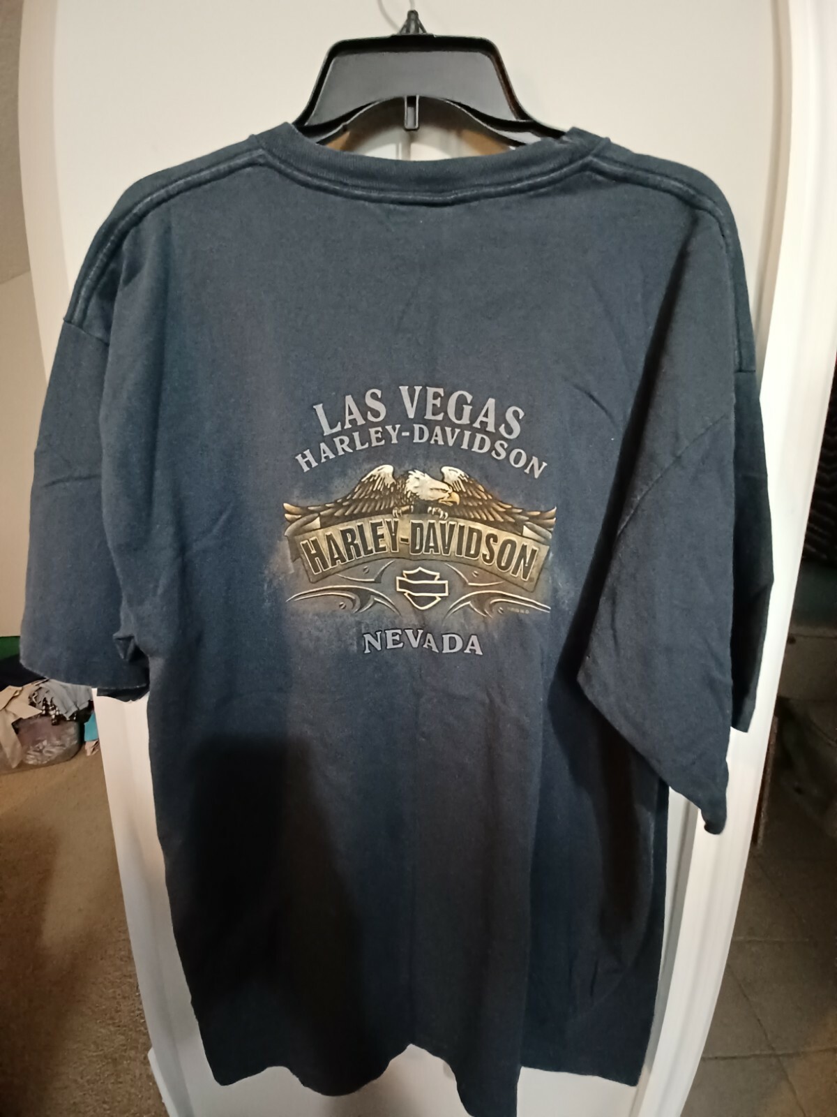 Harley-Davidson Eagle Pattern Motorcycle T-Shirt, Made in USA, Men's XL, Tribal cotton black type Vintage Second Hand