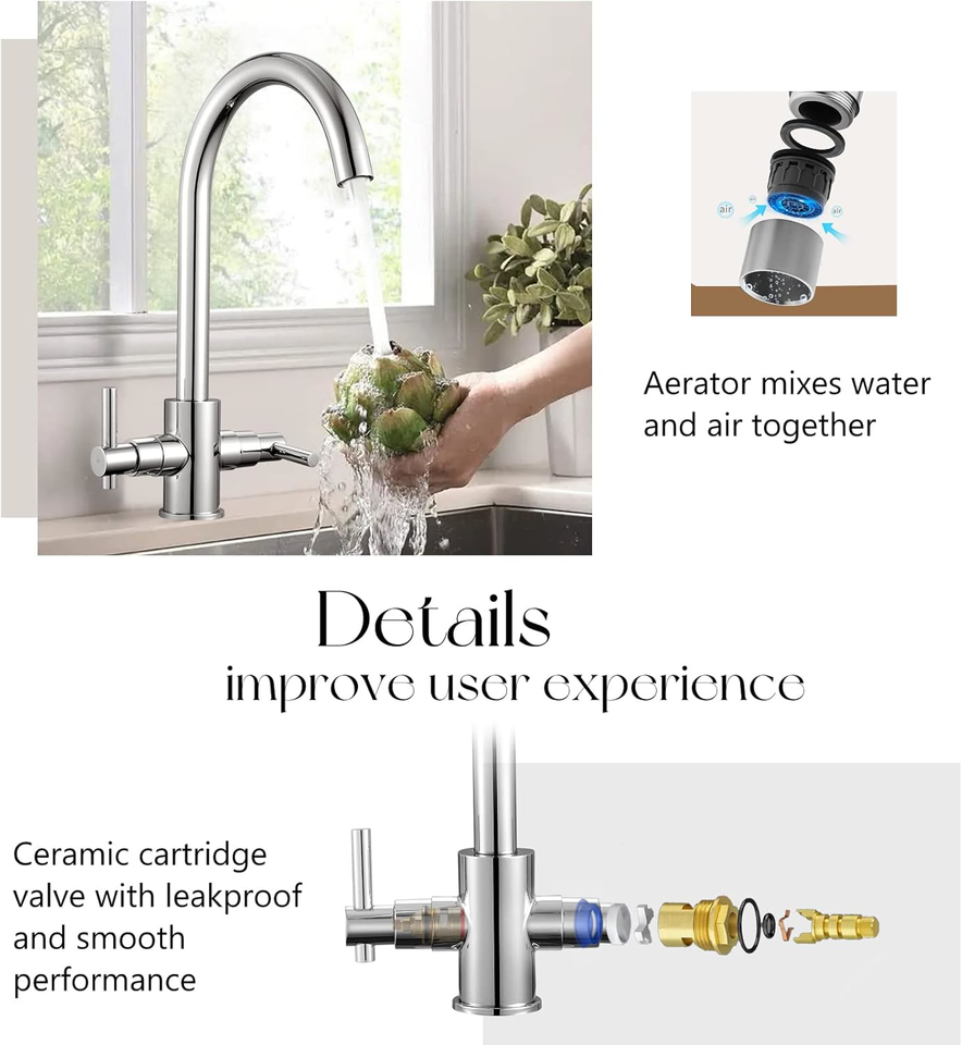 Kitchen Sink Mixer Taps Traditional Dual Lever Monobloc Kitchen Tap