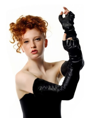 60cm(23.6'') Half Finger Fingerless Opera Long Real Sheep Leather Gloves