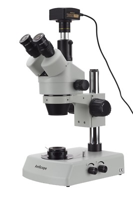7X-45X Gem Stereo Microscope with Dual Halogen Lights + Darkfield Condenser + 3M