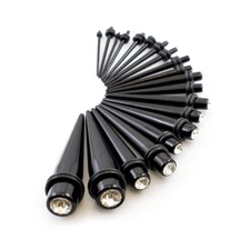 Stretching Tapers Kit Black Acrylic with Cubic Zirconia 16ga