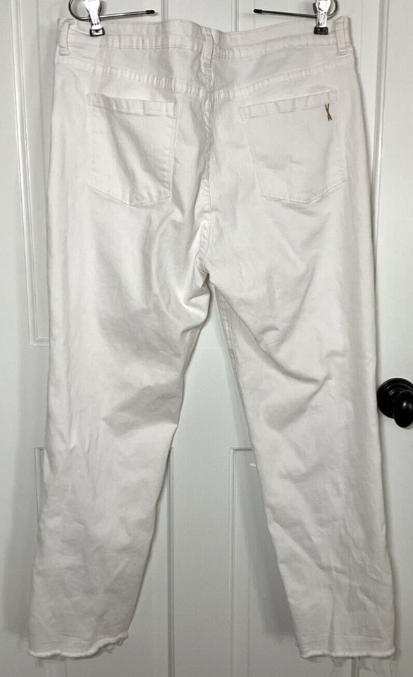 PANTALONES CAPRI VAQUEROS VINTAGE AMERICA MUJER TALLA 16 BLANCO BORDADO FLORES USADOS EN EXCELENTE ESTADO Foto 4 de 4