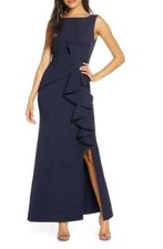 Eliza J EJ8-0110 Ruffle Front Gown SZ 4 Navy