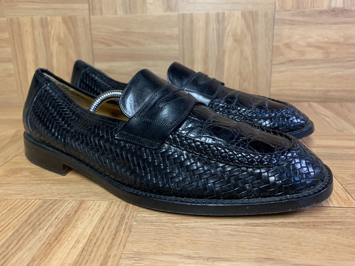 RARE? Mezlan Black Leather Crocodile Weave Shoes Exotic  display picture 1