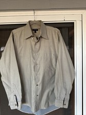 Burberry London Button Down Dress Shirt Men Med Gray Blue Plaid Made in USA