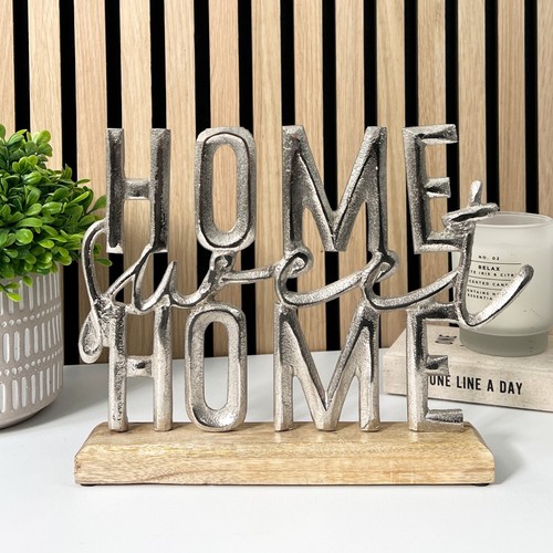 Home Sweet Home Ornament Word Art Sculpture Silver Letters Rustic
