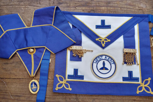 IMMACULATE Craft Masonic KIDSKIN  Un Dress WEST KENT Provincial Apron & Collar - Photo 1 sur 4