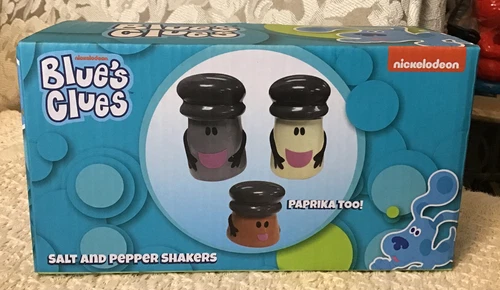 Blue's Clues Mr. Salt, Mrs. Pepper, & Paprika Shaker Ceramic Set - NEW IN BOX