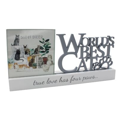 Weiß Holz Kaminsims Wort Schild Bilderrahmen - Worlds Best Katze