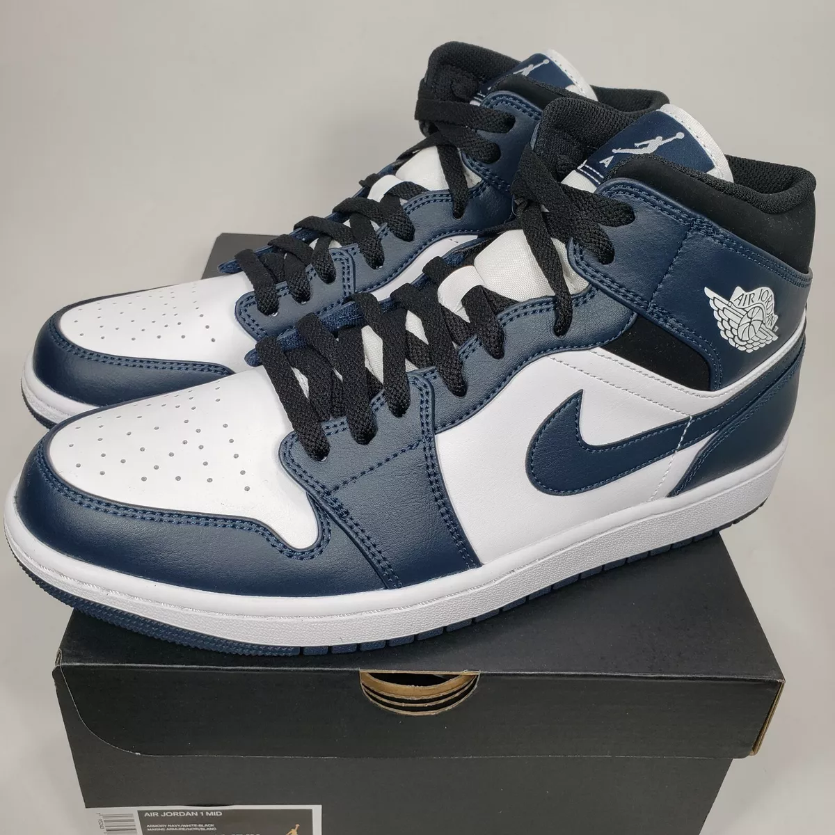 Nike Air Jordan 1 Mid Armory Navy Blue White Shoes 554724-411 MEN