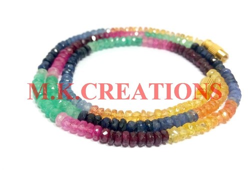 3-4MM Natural Ruby Emerald Sapphire Faceted Beads Beaded Rich Necklace - Picture 2 of 6