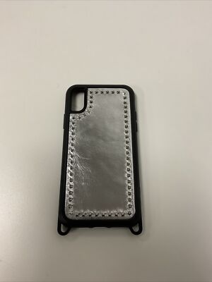 Zero Gravity Phone Case w/Strap for iPhone X/XS - Silver Metallic Leather Studs