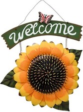 Vintage Metal Hanging Sunflower Welcome Sign Door Wreath, Sunflower Wall Sign