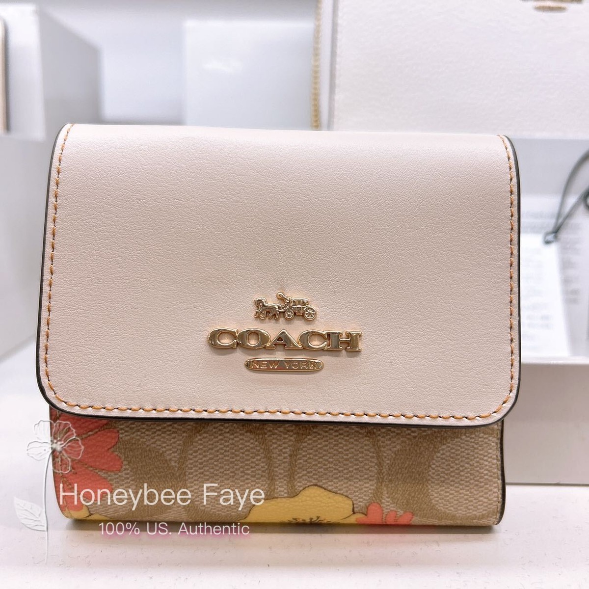 NWT Coach Small Trifold Wallet With Lovely Butterfly/Floral