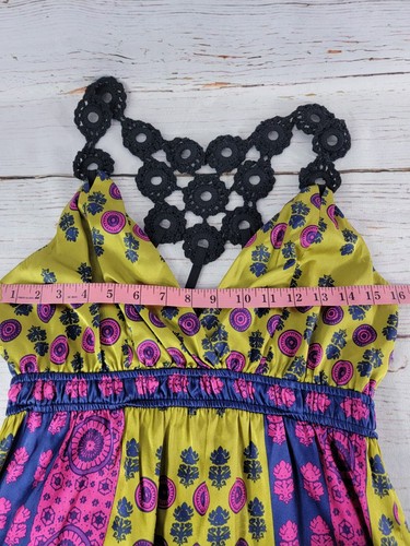 Hale Bob Multi Purple/Fuchsia/Green Silk Babydoll Camisole Tank Crochet Back M - Picture 10 of 11
