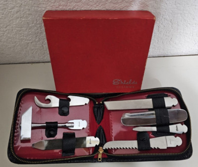 Vintage Shields Multi Tool Travel Kit Japan Saw Knife Hammer File Case