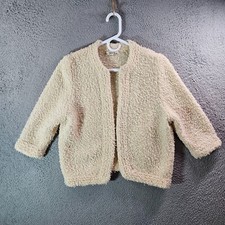 Neiman Marcus Knit Open Front Blazer Jacket Women Medium 3/4 Sleeve Cream