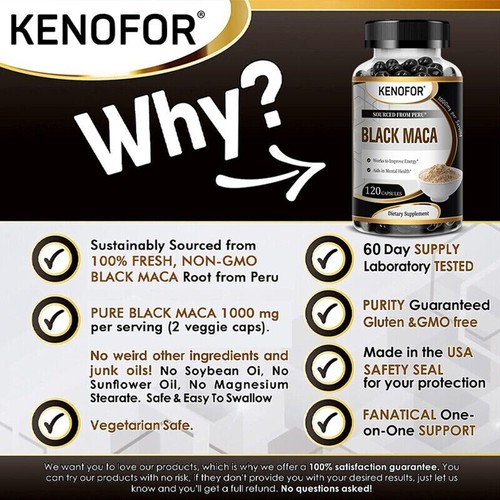 MACA Noir 4:1 Ultra Haute Dose 30/60/120 Gélules 1000 mg Végétalien - Zdjęcie 6 z 12