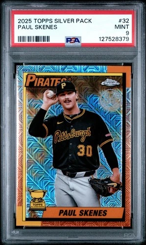 PAUL SKENES 2025 TOPPS 1990 SILVER PACK CHROME BASEBALL CARD #T90C-32 PSA 9 MINT
