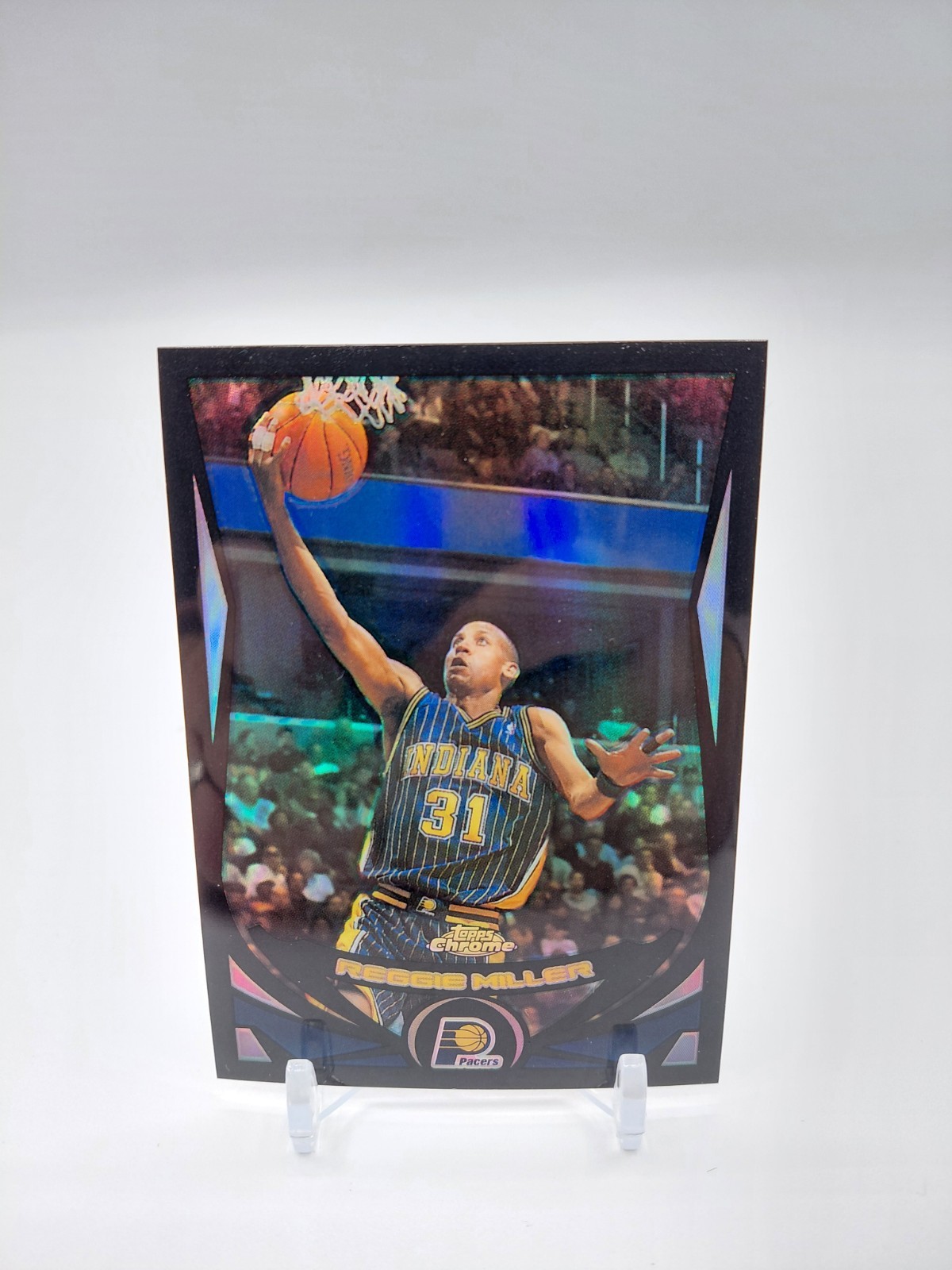 2004-05 Topps Chrome Reggie Miller Black Refractor 014/500 NBA basketball card