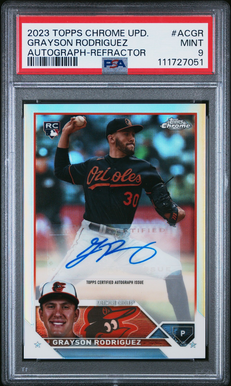 2023 Topps Chrome Update Autograph #ACGR Grayson Rodriguez Refractor PSA 9